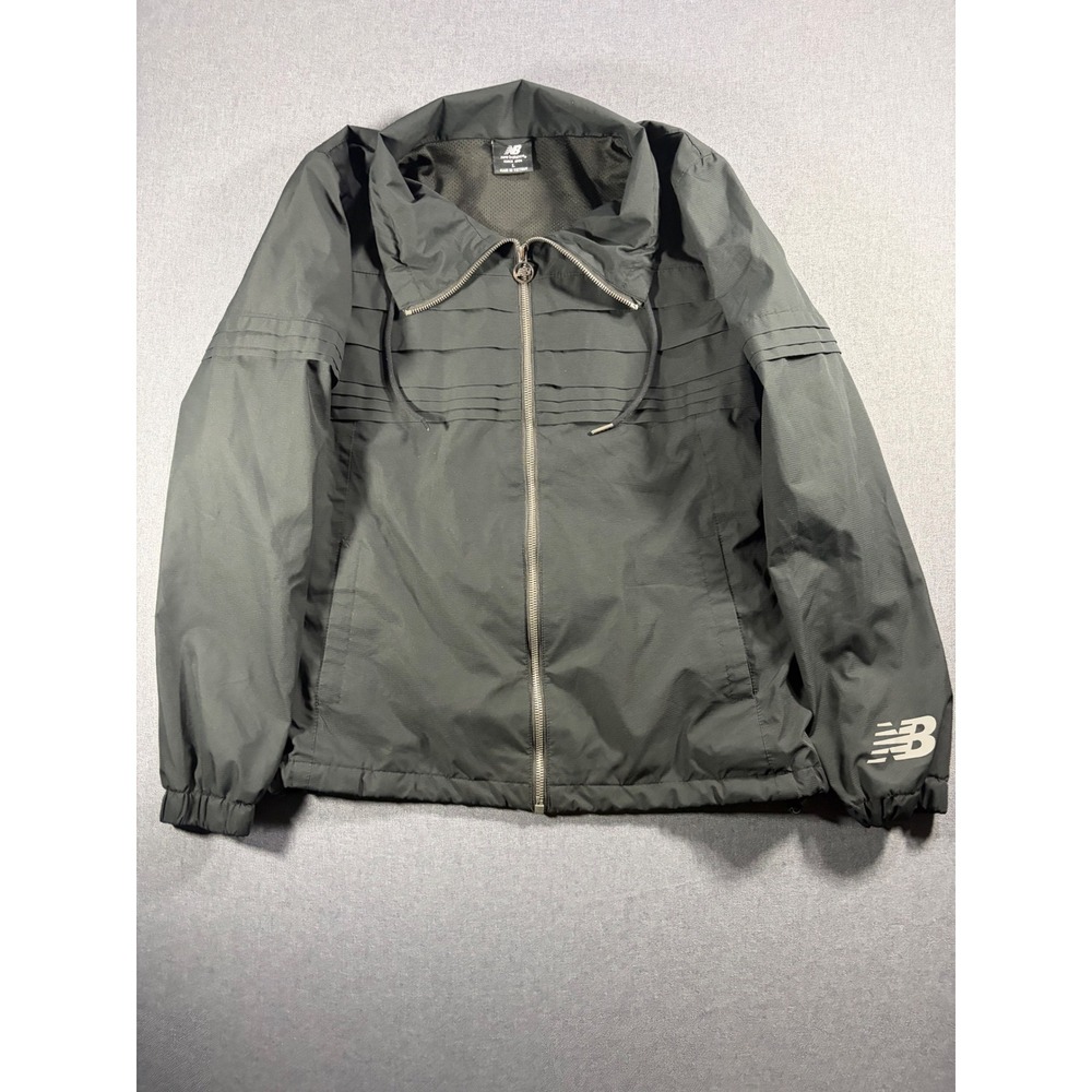New Balance Womens Black Full Zip Windbreaker Jacket Pleated Mesh Lined Large